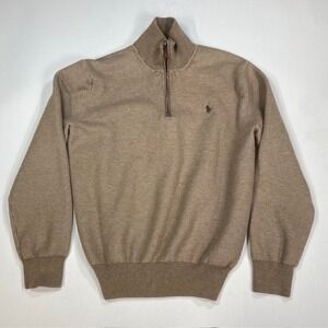 Polo Ralph Lauren Mens Large Tan Pima Cotton Quarter Zip Pullover Sweater Mock